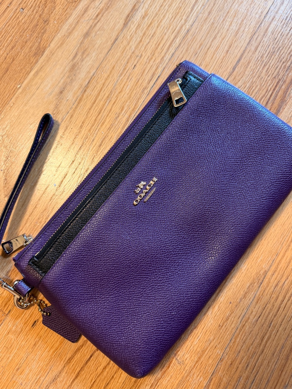 Coach Purple Leather Wristlet with Gold Hardware